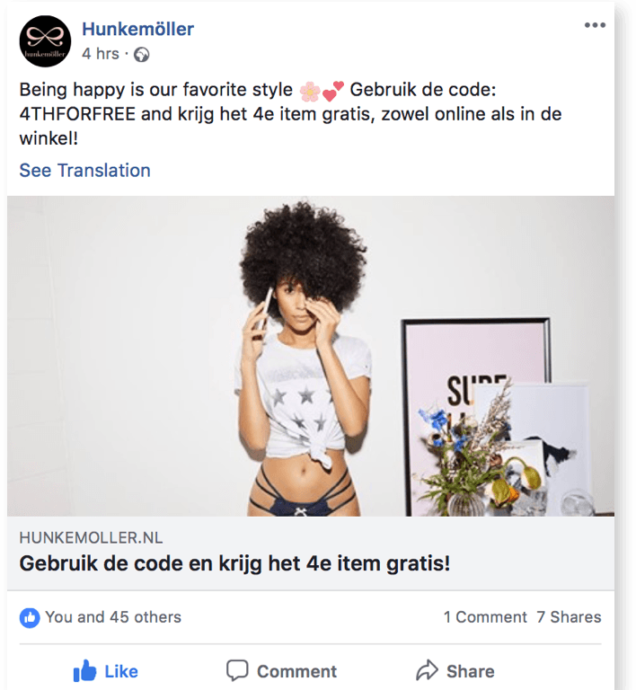 Hunkemöller social media post – engagement is rewarded in Hunkemöller loyalty program