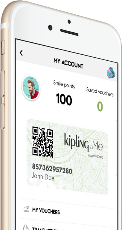 Kipling loyalty program on mobile app with Kipling.Me account screen