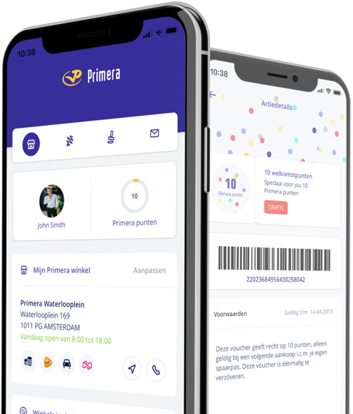 Primera loyalty programs mobile app account screen & coupon screen