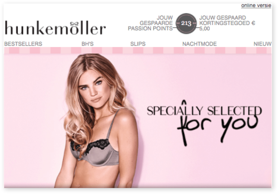 Email with personalised suggestions from Hunkemöller