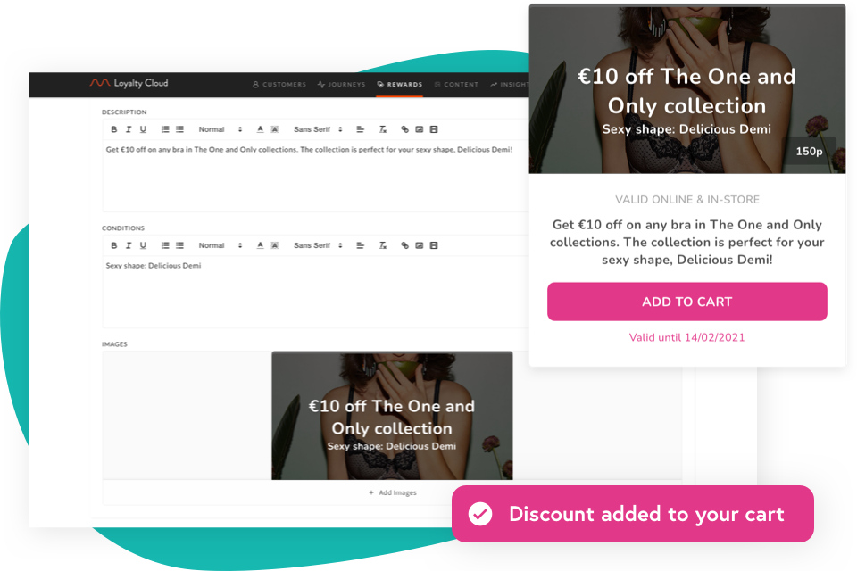 Een korting van € 10 voor lingeriewinkelklanten, gepersonaliseerd op basis van productcategorie
