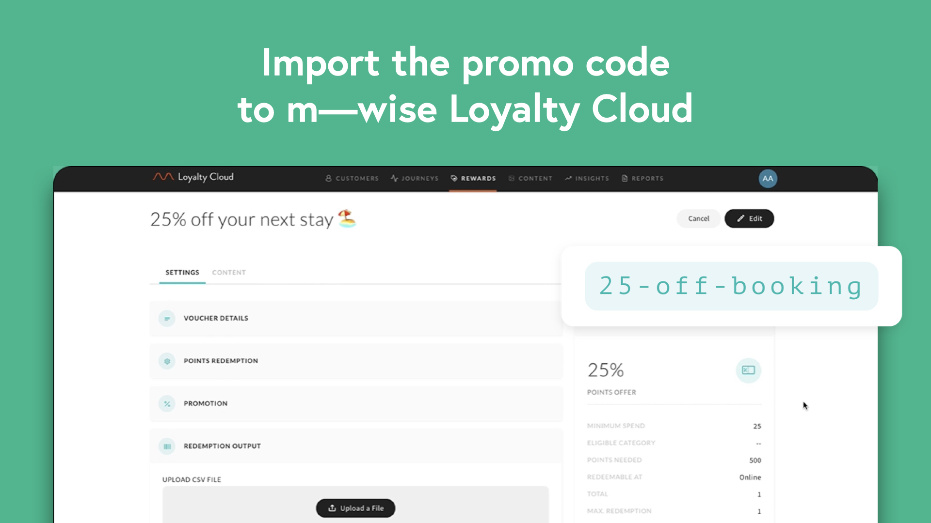 Importing a promo code on m—wise Loyalty Cloud