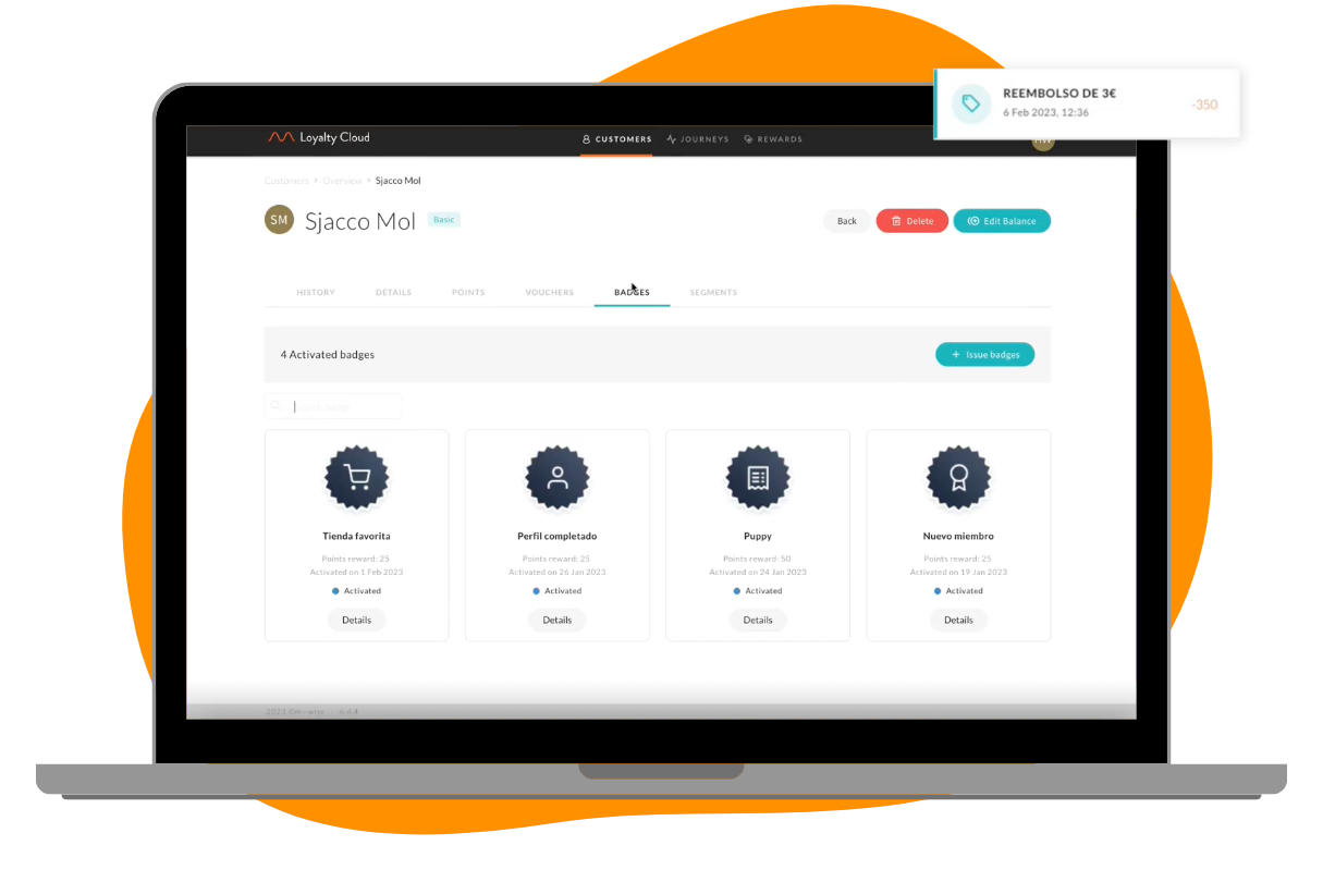m—wise loyalty cloud back-end view when issuing a badge to a customer